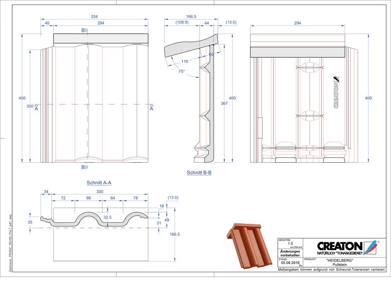 Product CAD file HEIDELBERG concrete shed roof tile PULTSTEIN