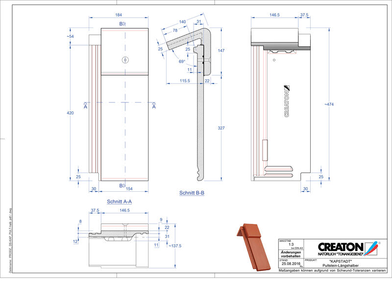 Product CAD file KAPSTADT concrete shed roof tile Pult-halb