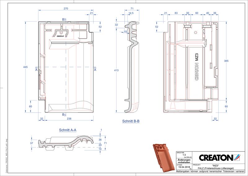Product CAD file MZ3 NEU ridge connection ventilating tile FALZ