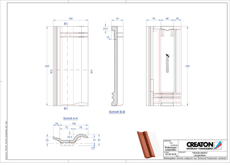 Product CAD file HEIDELBERG half-width tile Laengshalber
