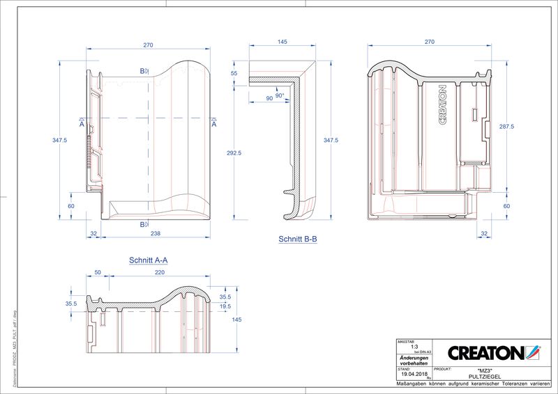 Product CAD file MZ3 NEU shed roof tile PULT