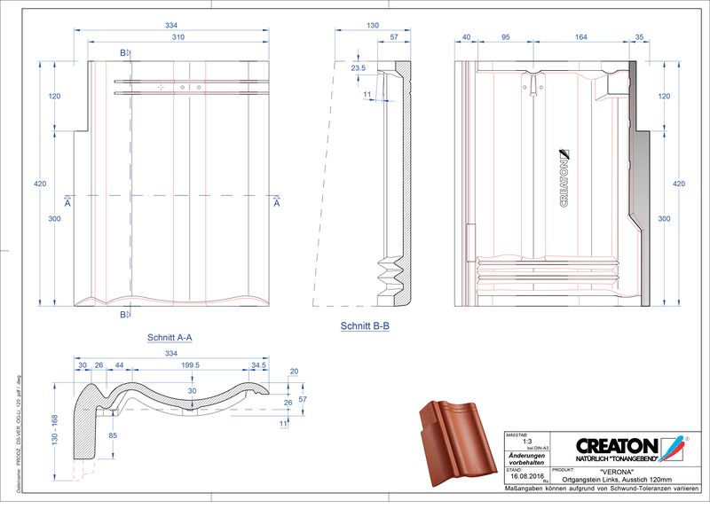Product CAD file VERONA concrete shed roof tile verge left PultOGL-120