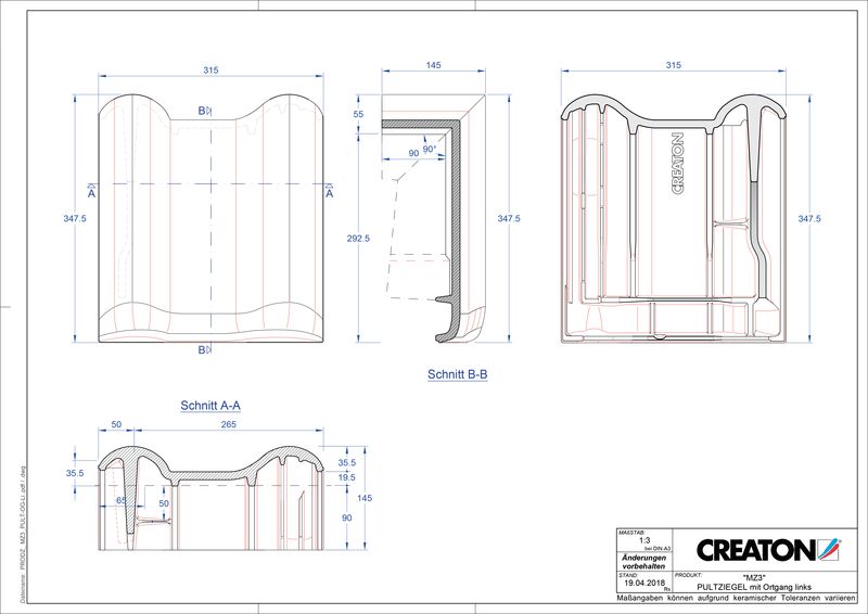 Product CAD file MZ3 NEU shed roof tile verge left PULTOGL