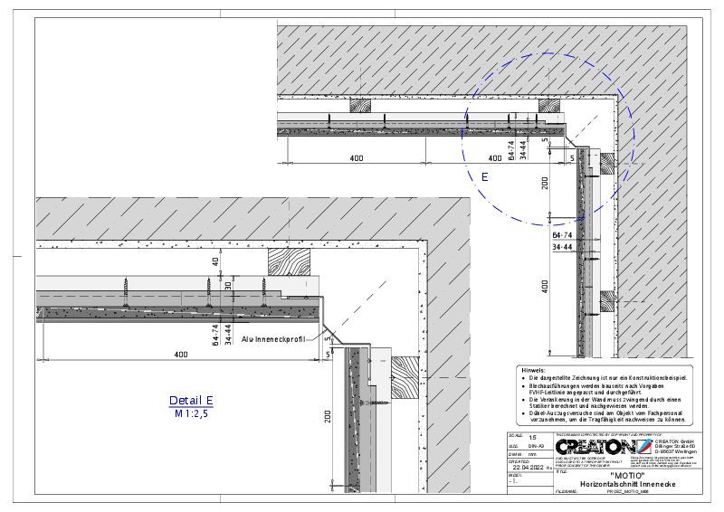 Drawing MOTIO Horizontalschnitt-Innenecke