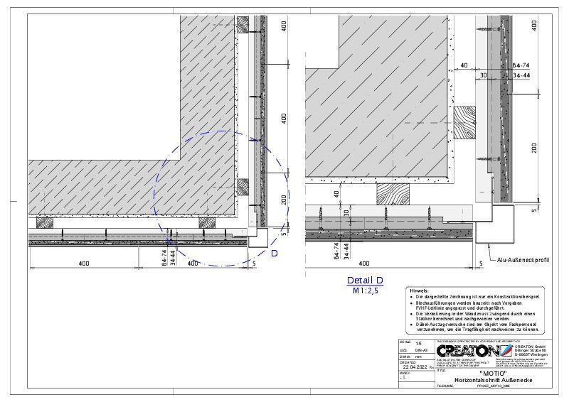 Drawing MOTIO Horizontalschnitt-Aussenecke