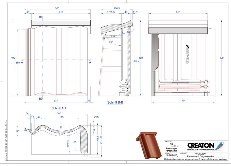 Product CAD file VERONA concrete shed roof tile verge right PultOGR
