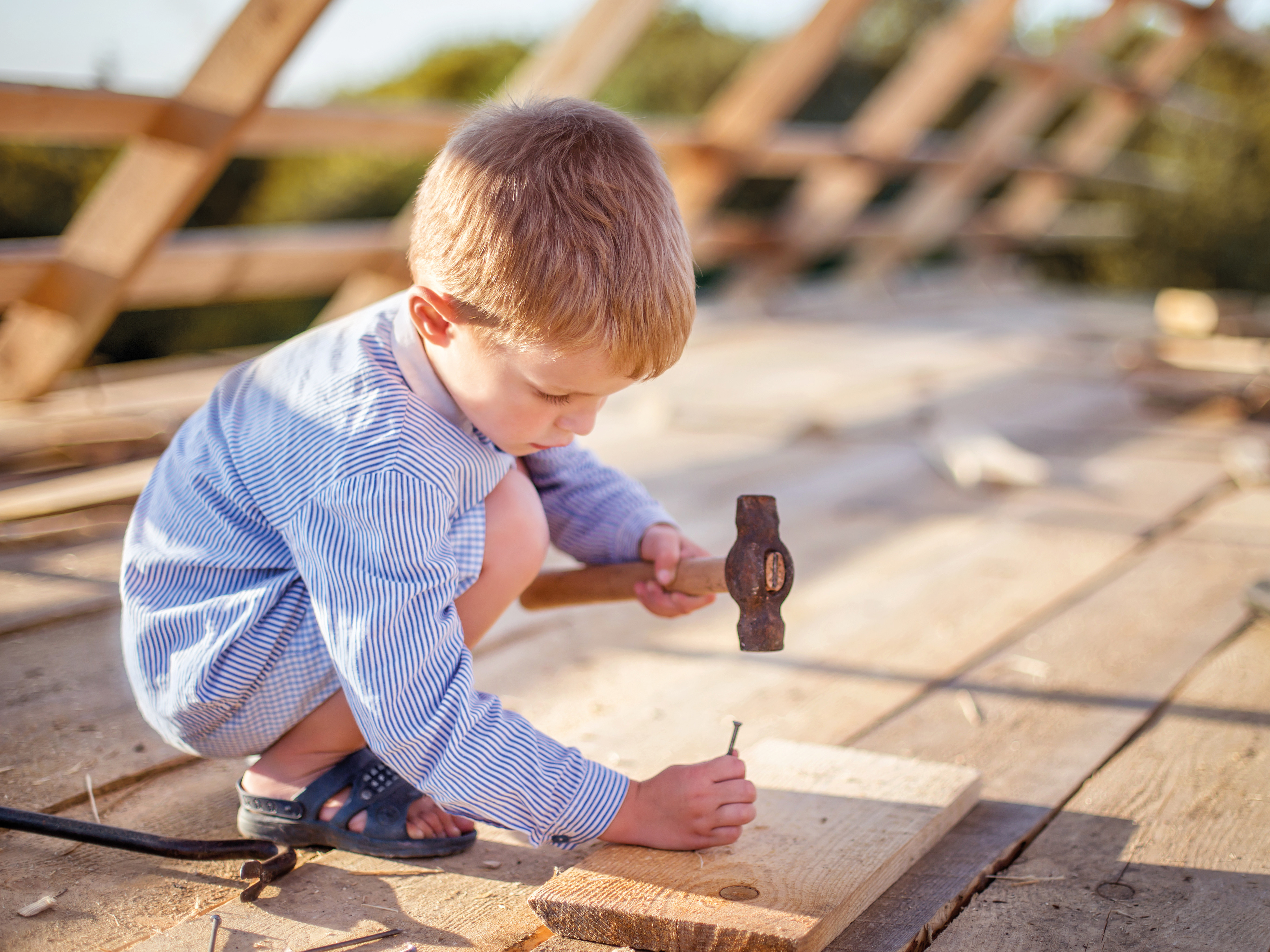 Small boy is working