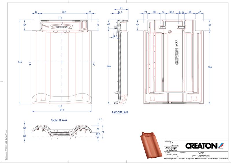 Product CAD file MZ3 NEU double roll tile DWZ
