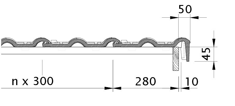 Drawing MAXIMA PRO verge tile right with barge board OBR