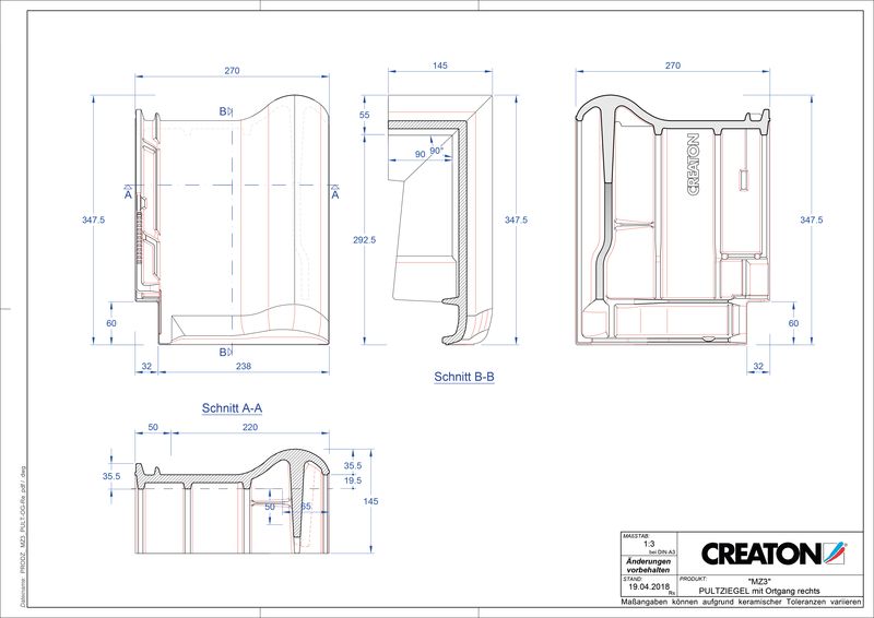 Product CAD file MZ3 NEU shed roof tile verge right PULTOGR