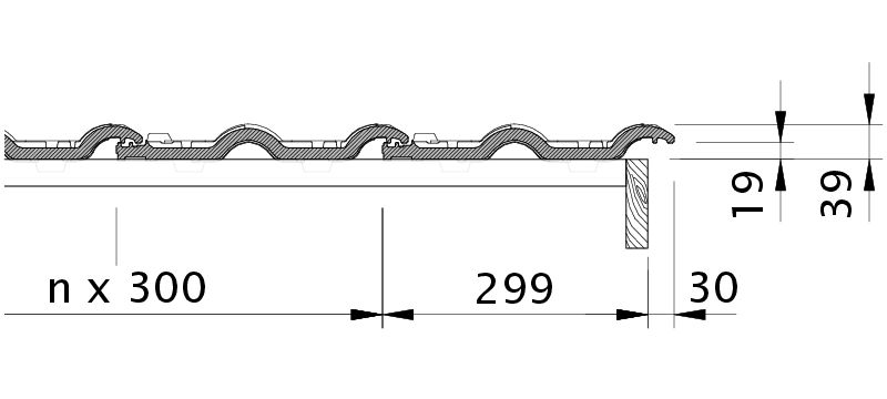 Drawing MAXIMA PRO verge right with verge sheet metal and field tile OFR