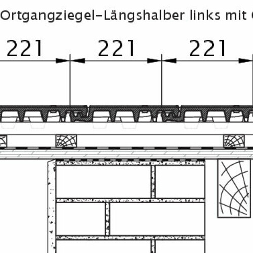 Product technical drawing VISIO OG half-width tile left with barge board OLH
