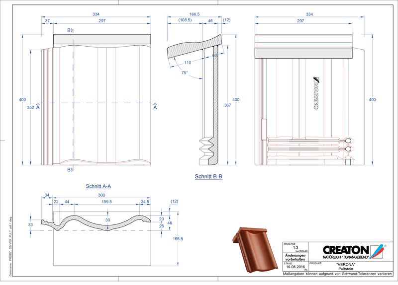 Product CAD file VERONA concrete shed roof tile PULTSTEIN