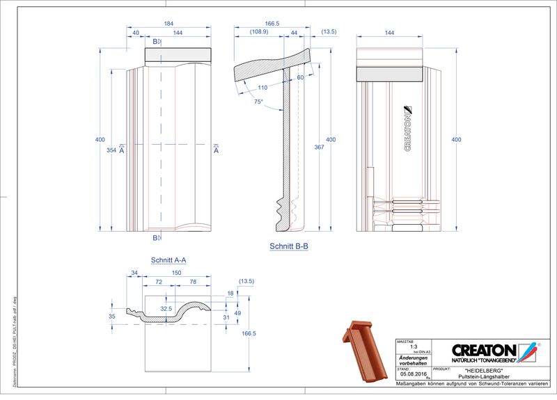 Product CAD file HEIDELBERG concrete shed roof tile Pult-halb