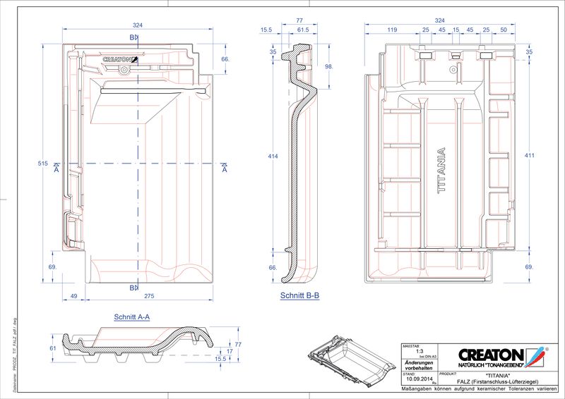 Product CAD file TITANIA ridge connection ventilating tile FALZ
