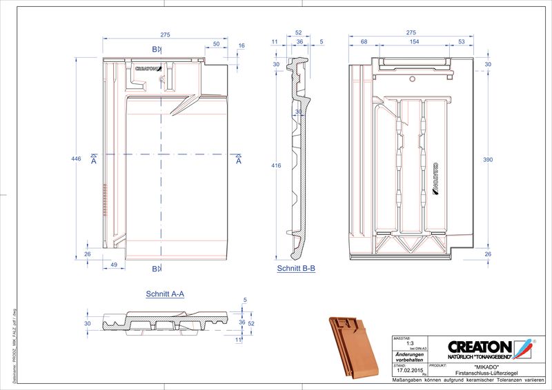 Product CAD file MIKADO ridge connection ventilating tile FALZ