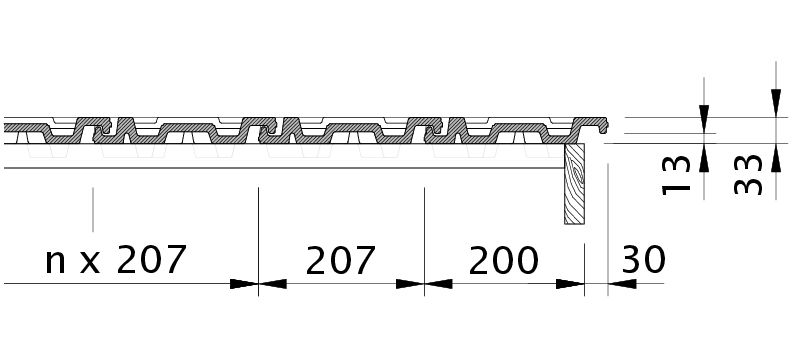 Drawing HERZZIEGEL verge right with verge sheet metal and field tile OFR
