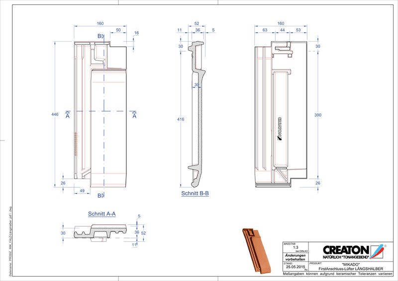 Product CAD file MIKADO ridge connection ventilating half-width tile FALLH